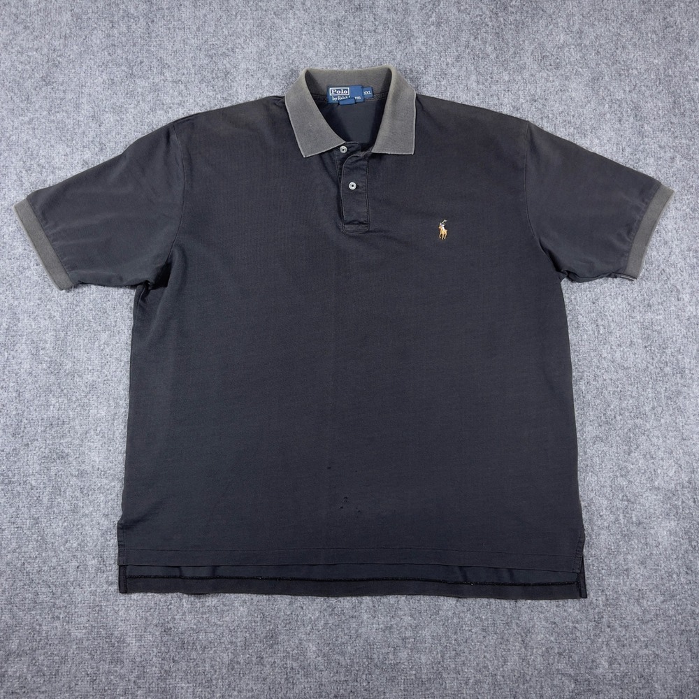 Polo Ralph Lauren Polo Shirt Mens XXL Black Grey Pima Cotton Logo Short Sleeve